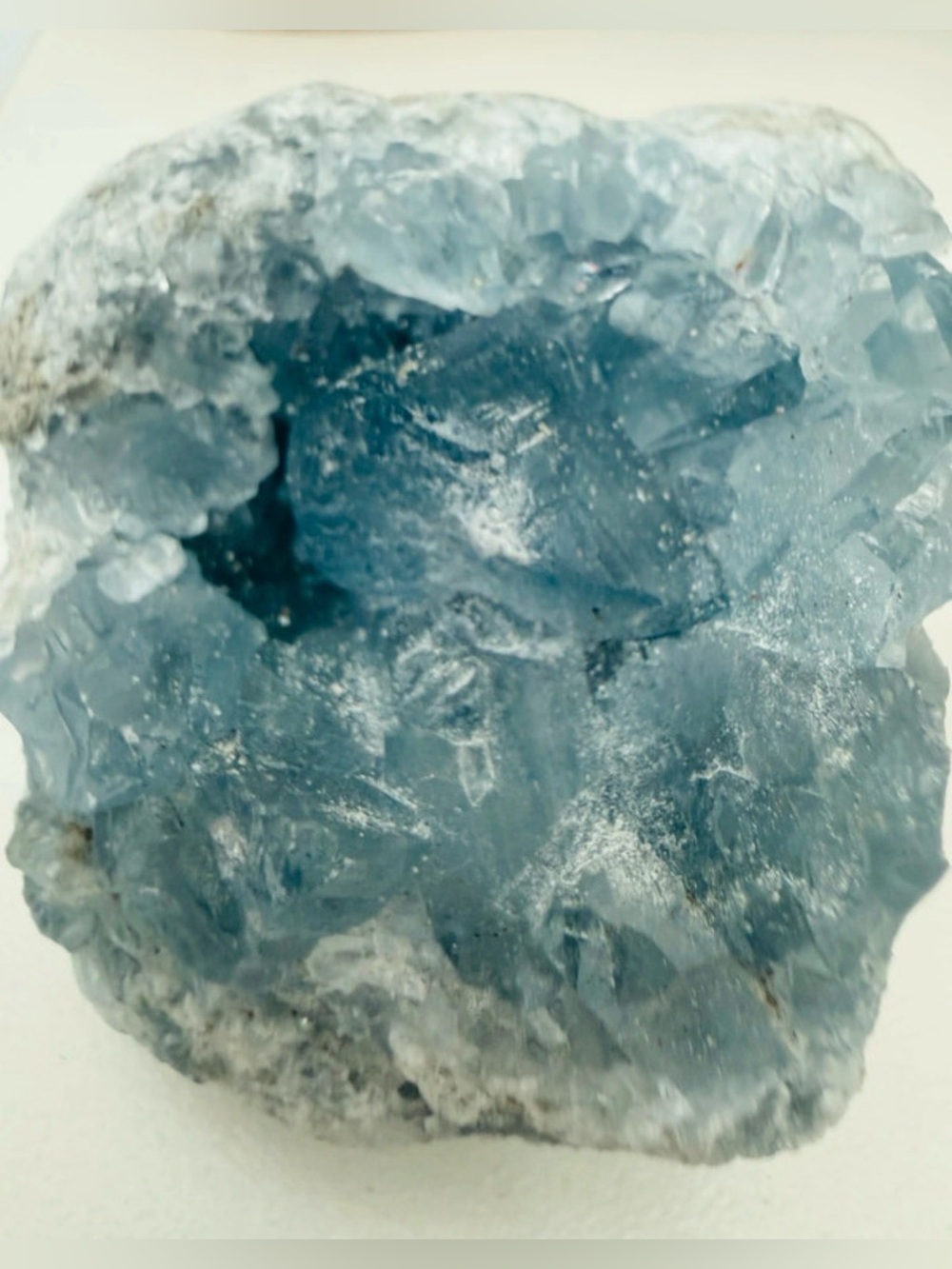 Raw Blue Celestite Geode Cluster Specimen Madagascar Deep Pocket